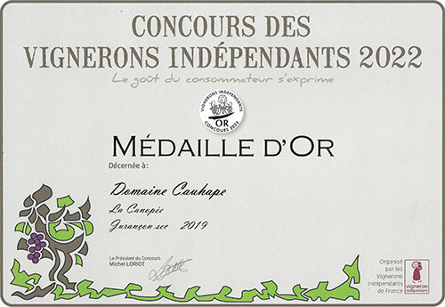 La Canopee - Medialle d'Or au concours 2022 des vignerons independants La Canopee - Medialle d'Or au concours 2022 des vignerons independants